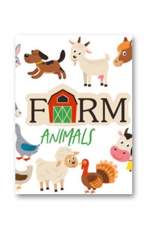 set of isolated cute farm animals- vector illustration, eps