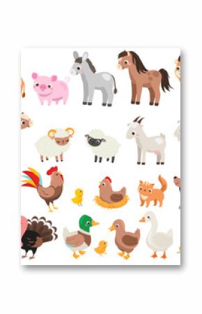 Cute farm. Big set of cartoon farm animals and pets for kids and children. Cow, horse, pig and many other