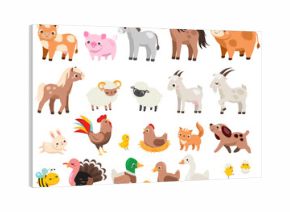 Cute farm. Big set of cartoon farm animals and pets for kids and children. Cow, horse, pig and many other