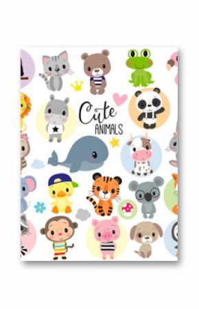 Cute Cartoon Animals on a white background