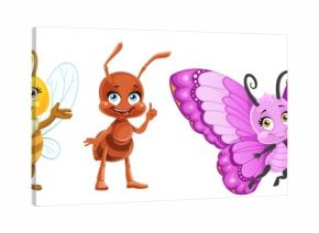 Cute cartoon ladybug bee, butterfly, caterpillar, ant isolated on a white background