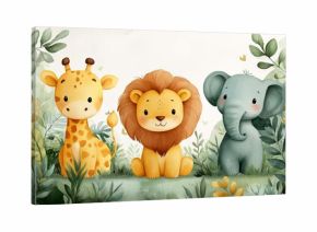 Adorable cartoon animals sitting together in a jungle setting