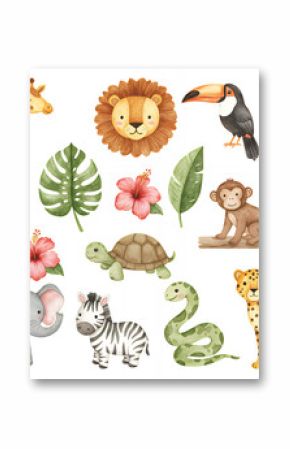 Watercolor jungle animals clipart set for kids nursery decor safari animal illustrations zoo animal graphics