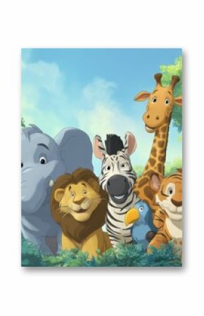 Jungle friends pose, happy