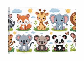 Animal Cuties Parade: A collection of adorable animal illustrations, each showcasing their unique charm, with a vibrant and whimsical design of cute cartoon animals.