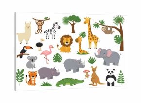 Cute cartoon jungle animals vector illustration for kids safari animal set