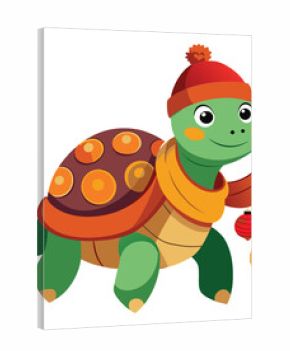 Chirstmas animal Cute happy green turtle cartoon character with shell smiling isolated vector illustration