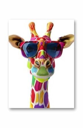 Cartoon colorful giraffe with sunglasses on white background