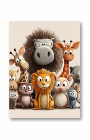 A Group Of Adorable Cartoon Animals Posing Together