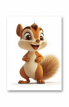 3d cartoon cute illustration of squirelle on white background