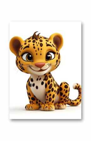 3d cartoon cute illustration of leopard on white background