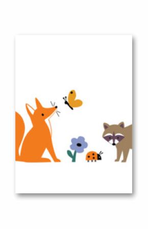 Seamless border of cute cartoon woodland animals isolated on white background. Vector clip art of forest wildlife animals.