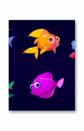 Cute underwater animals, fish, seahorse, jellyfish and octopus. Vector cartoon set of aquarium characters, funny marine creatures, puffer fish isolated on black background