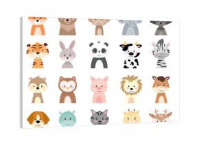 Cute cartoon baby animals for kids decoration, card or bedroom design. Smiling childish animals set