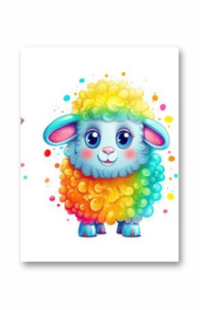 Cute Happy Sheep, Colorful, Watercolor Sheep. Generative AI