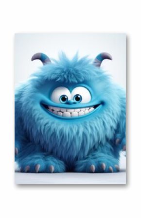 Cute blue furry monster 3D cartoon character