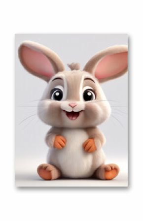A charming 3D render of a rabbit bunny on white background in the form of an cute adorable and lovable cartoon character
