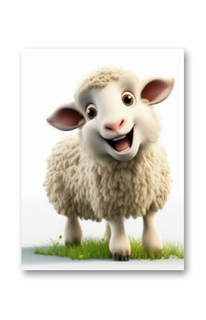 3D Style , Happy cute sheep cartoon character isolated on white background
