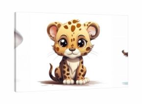 Big 5 animals in Africa. Cute cartoon of leopard, buffalo, elephant, lion and rhino. Generative AI Image.