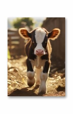 Walking cute Calf in farm