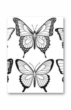 Coloring page of cartoon butterflies. Pattern in black and white colors.
