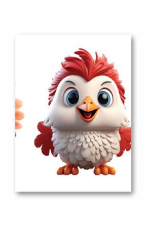 3D Colorful Rooster Mascot Character Isolated On Transparent Background