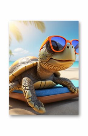cute funny cartoon turtle on the beach wearing sunglasses design