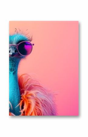 Creative animal concept. emu bird,vibrant bright fashionable outfits isolated on solid background advertisement with copy space. birthday party invite invitation banner