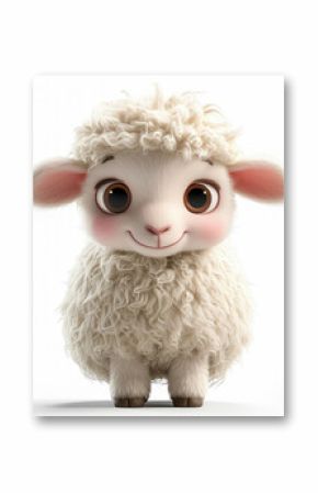 Happy cute sheep cartoon character isolated on white background, 3D Style