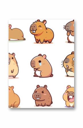 set collection cute expressive capybara vector