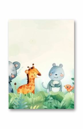 Playful frames with hand-drawn cartoon animals for children's artwork or birthday cards