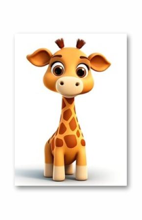 Cute cartoon giraffe isolated on white background. 3D rendering.