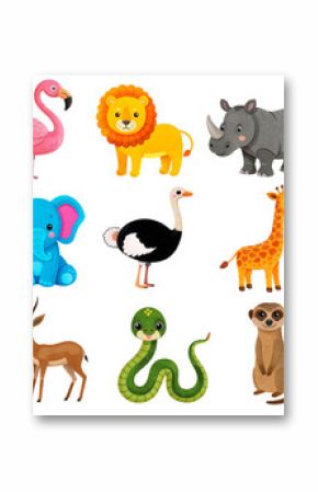 Cute cartoon African and jungle animals, PNG images, isolated with transparent background
