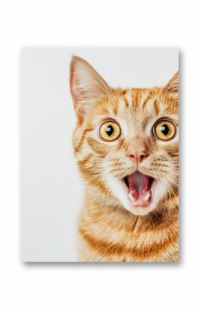 Angry and surprised cat isolated on transparent png background with a funny and excited expression.