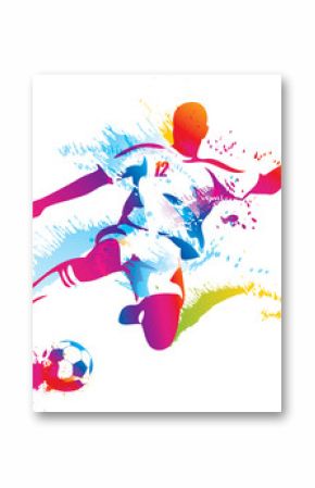 Piłkarz kopie piłkę. Kolorowa wektorowa ilustracja
