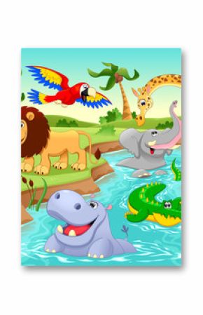 African animals in the jungle.