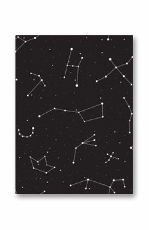 Gwiaździsta noc, bezszwowy wzór, tło z gwiazdami i gwiazdozbiory, wektorowa ilustracja
