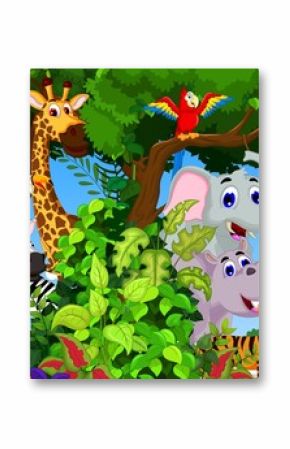 funny animal cartoon with forest background