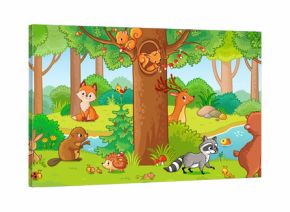 Vector illustration with cute forest animals in a children's style. A set of mammals in the forest. Collection in the children's style.