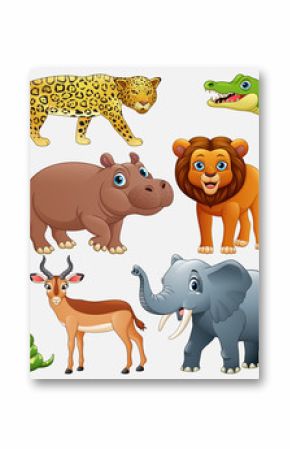 Cartoon wild animals on white background
