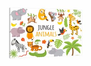 set of isolated jungle animals and tropical plants  -  vector illustration, eps