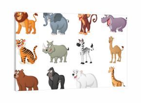 Group of big cartoon animals. Vector illustration of funny happy animals.