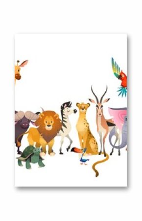 Wild animals. Safari wildlife africa happy animal lion zebra elephant rhino parrot giraffe ostrich flamingo cute jungle