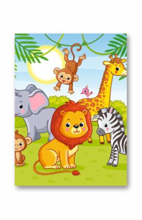 Cute African animals in the jungle. Animals in the green jungle