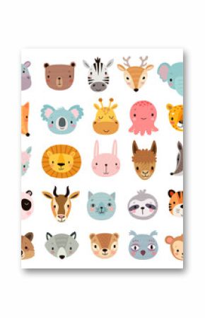 Big animal set. Cute faces. Hand drawn characters.