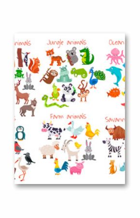 Big set of cute cartoon animals. Vector illustration.