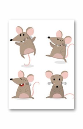 Cute mouse vector set. Little rat has long tail collection.  Animal wildlife cartoon character.