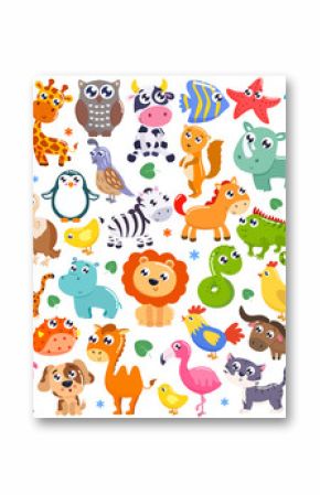 Big set of cute cartoon animals. Vector illustration.