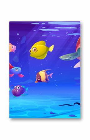 Underwater sea life. Vector cartoon illustration of ocean animals and fish. Undersea landscape with cute octopus, turtle and different fish. Funny aquatic creatures