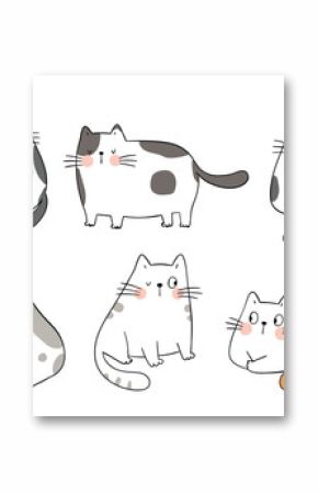 Draw collection adorable cats.Doodle cartoon style.